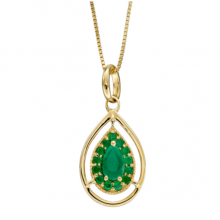 Cut Out Teardrop Pendant With Emerald In Yellow Gold